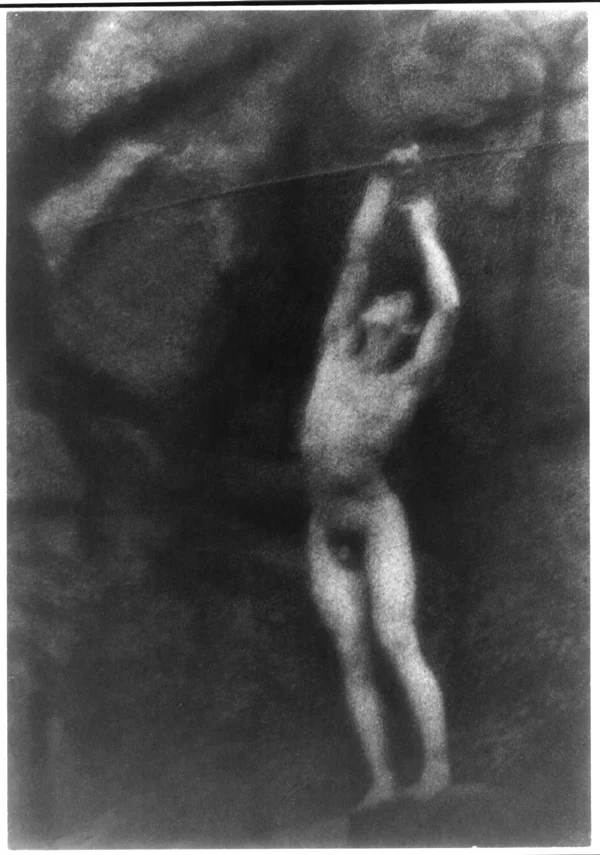 nude-youth-bow-arrow-arms-raised-shoot-cropped male