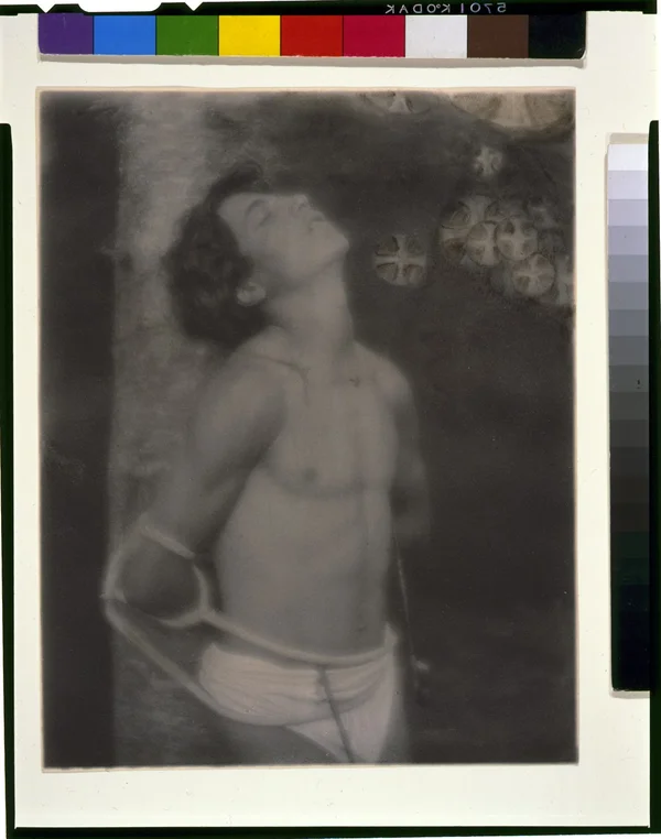 st-sebastian-loincloth-tied-tree-rope-arrows-stomach-side-hands-behind-back male