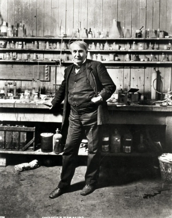 Thomas Edison Poses With Phonograph Laboratory Photo
