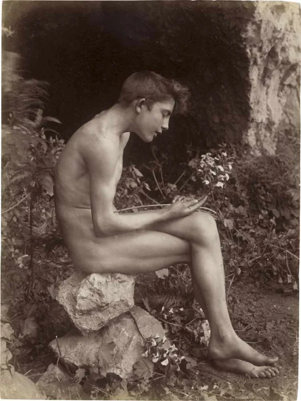 giacomo-lanfranchi seated-before-cave-contemplating-flowers male