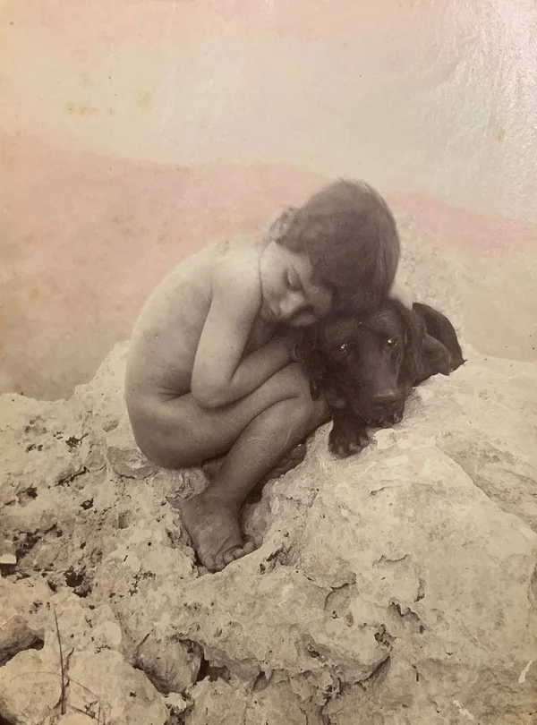 two-friends child-with-dog male