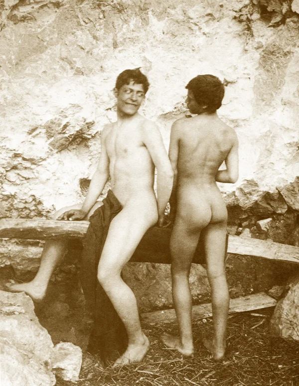 two-nude-youths-before-rock male