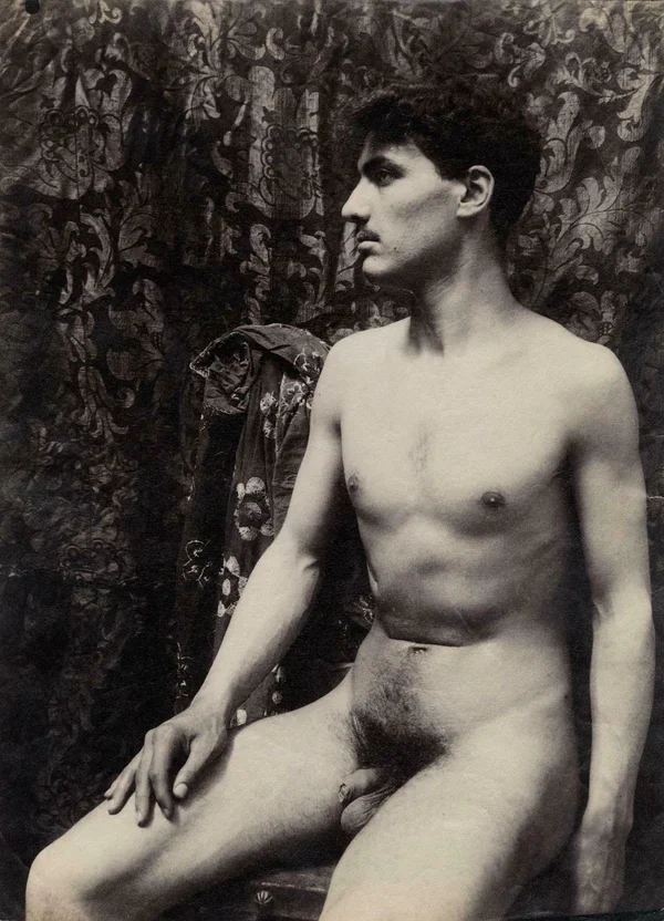 naked-man-before-black-brocade-cloth male