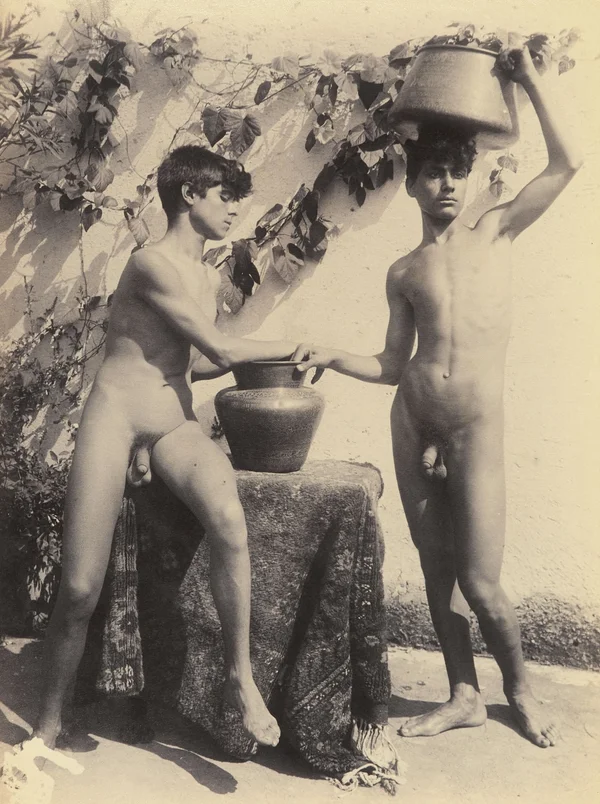 two-boys-holding-copper-vases male