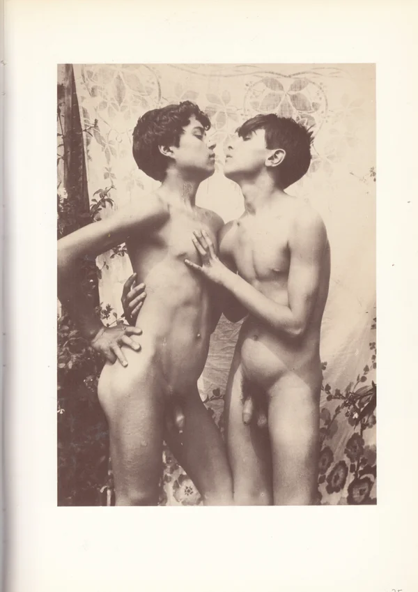 two-nude-boys-standing-hugging-before-art-nouveau-cloth male