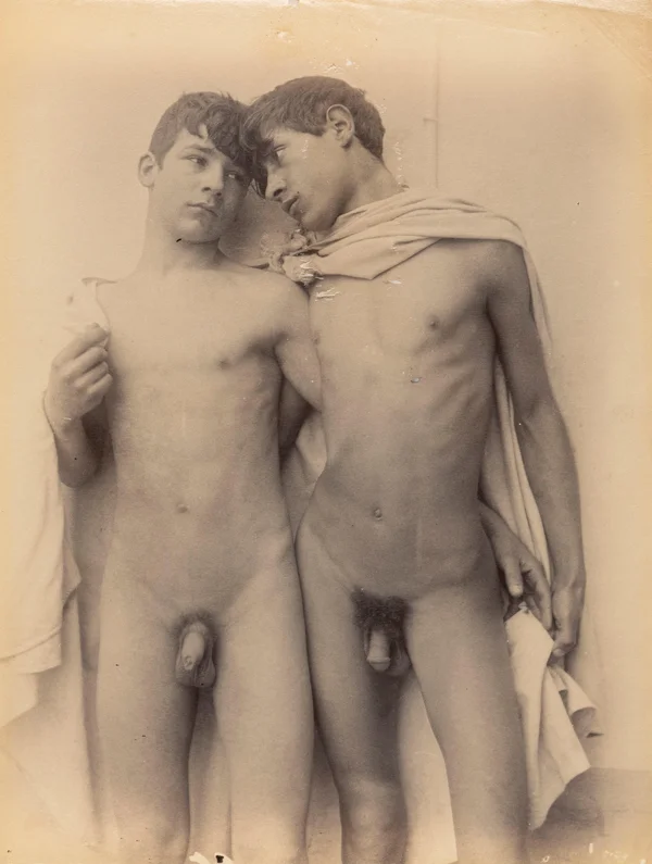 two-nude-draped-boys-side-by-side male