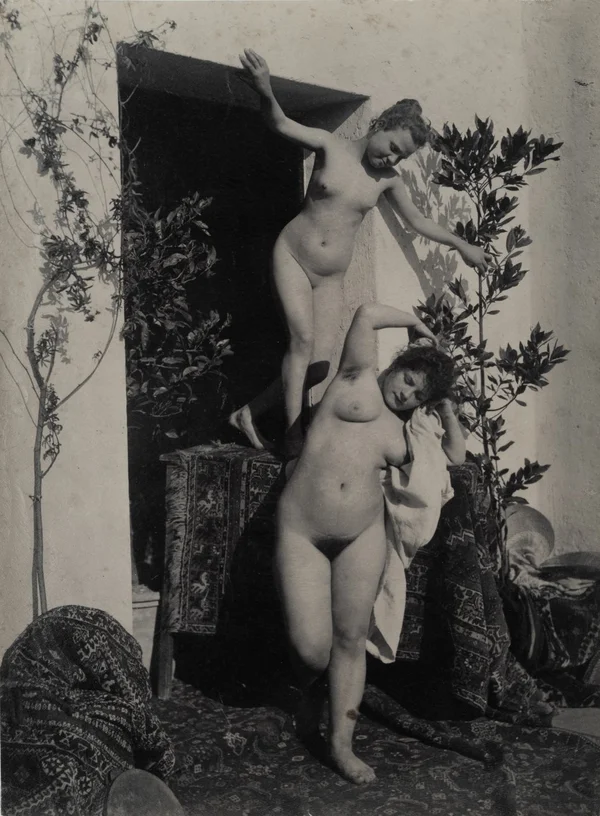 two-nude-women-one-standing-on-stool female